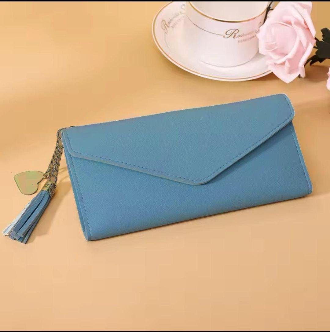 Stylish Blue Leather Envelope Purse for Girls