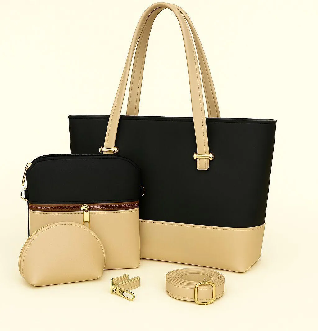 Elegant black and beige handbag set with accessories