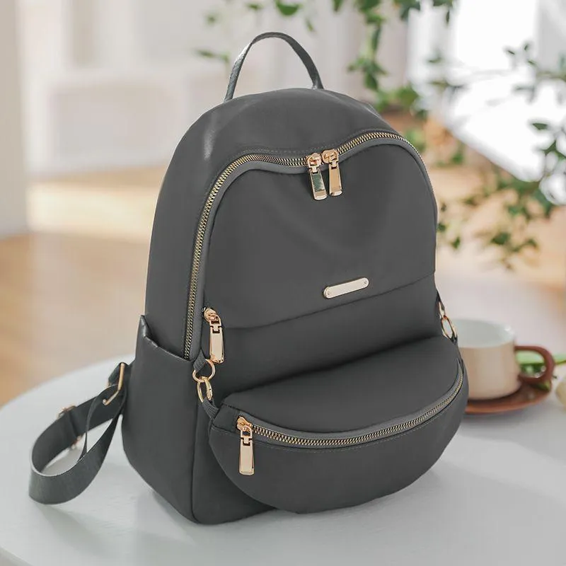 Gray Nylon Backpack Set for Women with Chest Bag