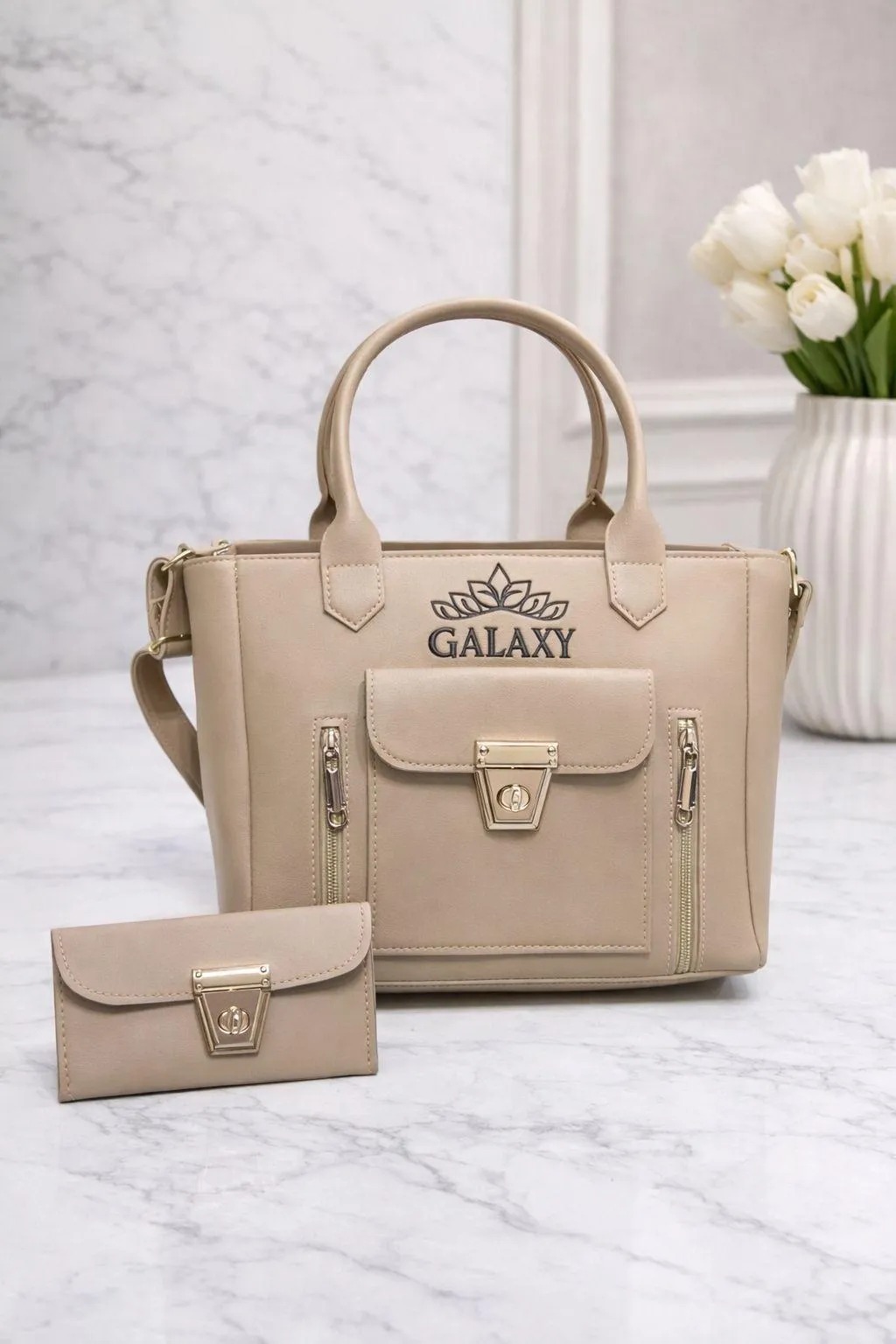 Women's Leather Plain Hand Bag Set